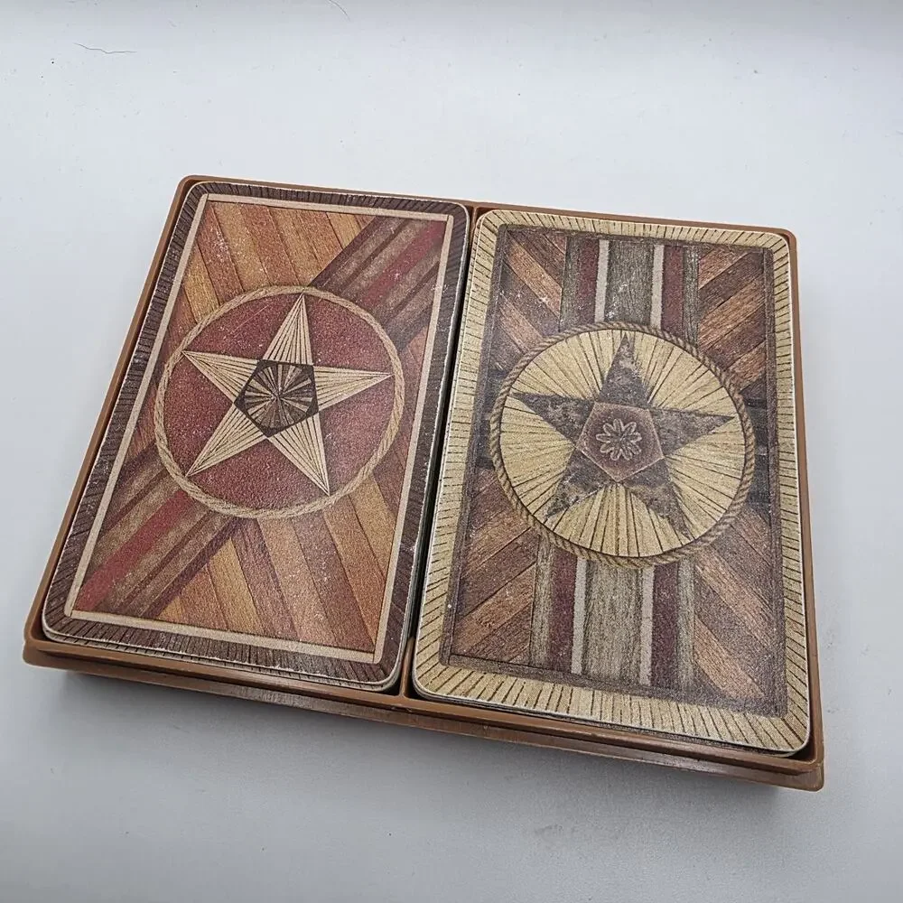 Vintage Hallmark Rustic Woods Playing Cards Set Double Deck Card Case Plastic
